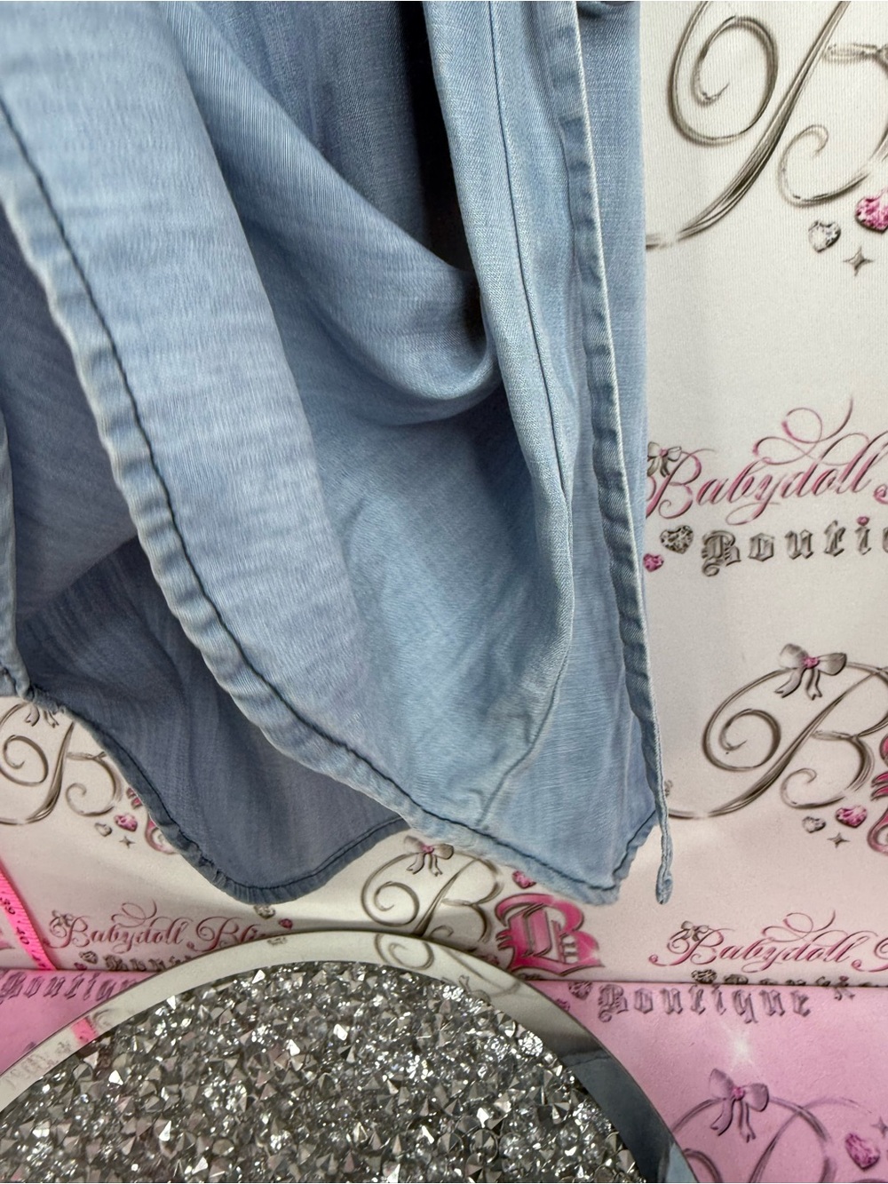 Skies Are Blue dress denim look Light Blue Sleeveless Tie-Waist Chambray Dress - Picture 5 of 11